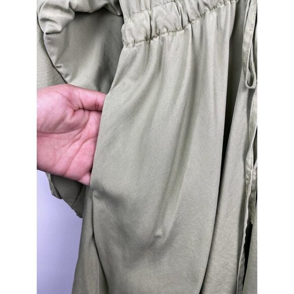 Zara Green 100% Lyocell Long Balloon Sleeve Cinched Waist Mini Dress Size XS - Picture 6 of 11